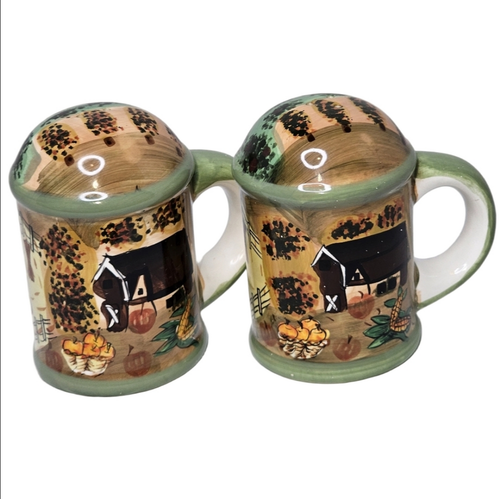 Ceramic Salt & Pepper Shaker with Handle Farmhouse Large 4"